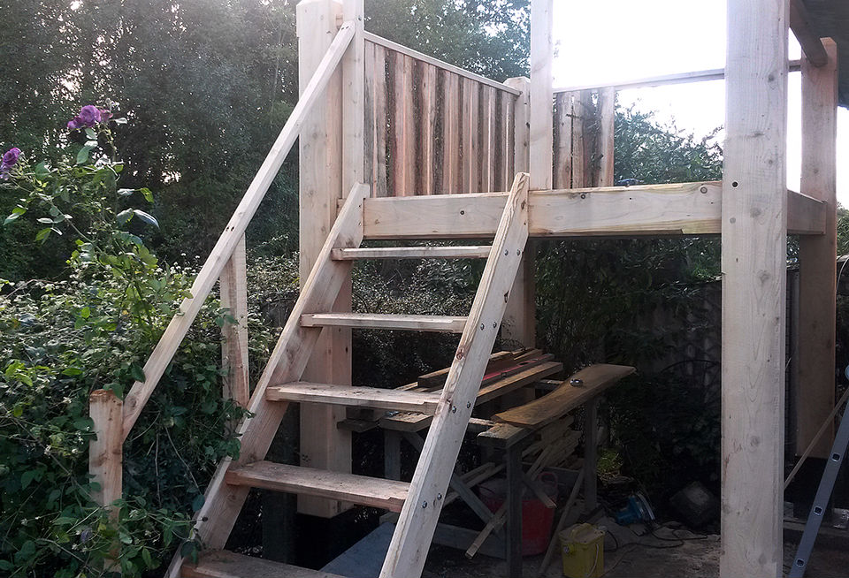 timber built porch steps in dorset