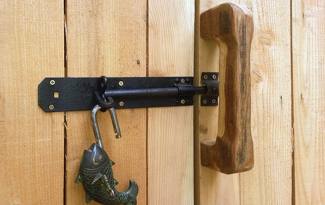 close up of bespoke wooden handle on shed